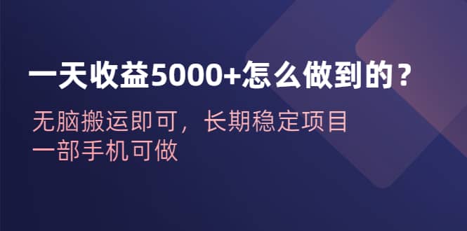 一天收益5000+怎么做到的？无脑搬运即可，长期稳定项目，一部手机可做-创客一号