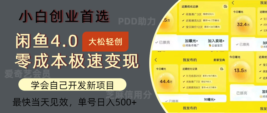 闲鱼0成本极速变现项目，多种变现方式，单号日入500+最新玩法-创客一号