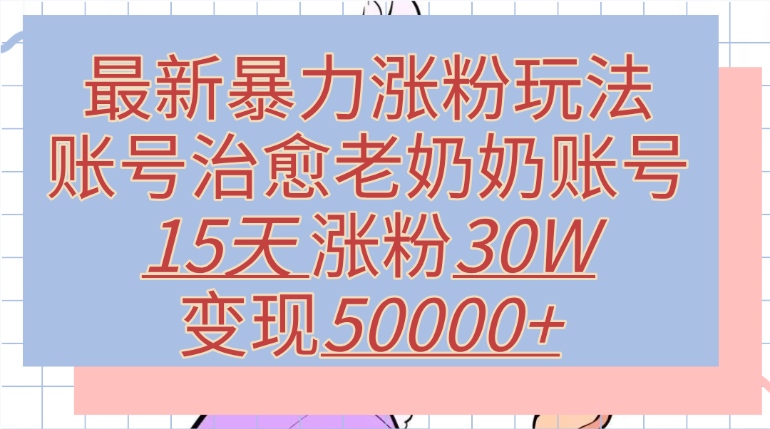 最新暴力涨粉玩法，治愈老奶奶账号，15天涨粉30W，变现50000+【揭秘】-创客一号