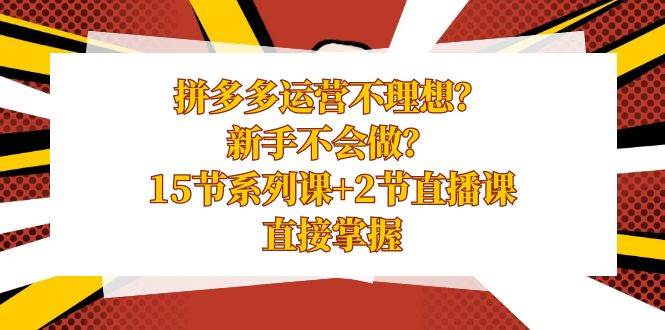 拼多多运营不理想？新手不会做？15节系列课+2节直播课，直接掌握-创客一号