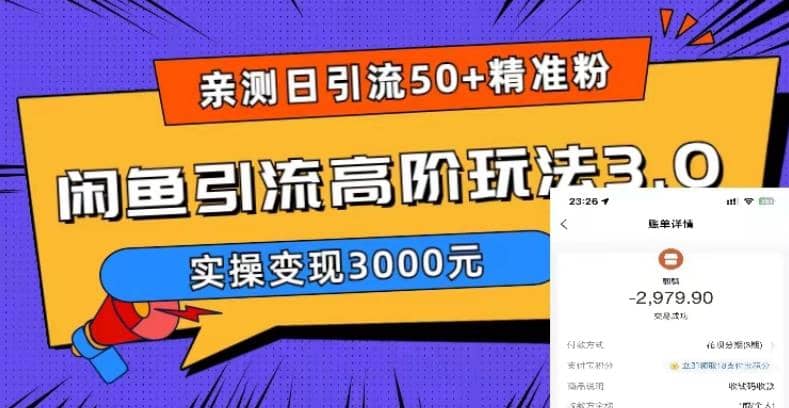 实测日引50+精准粉，闲鱼引流高阶玩法3.0，实操变现3000元-创客一号