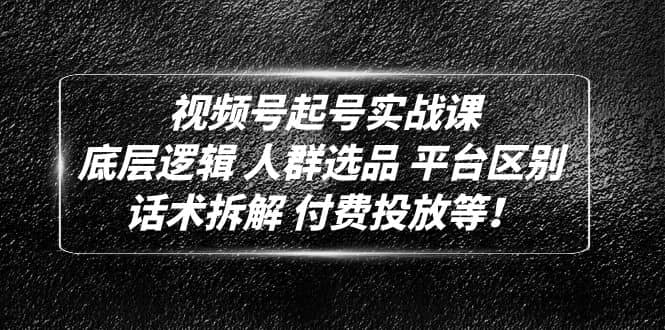 视频号起号实战课：底层逻辑 人群选品 平台区别 话术拆解 付费投放等-创客一号