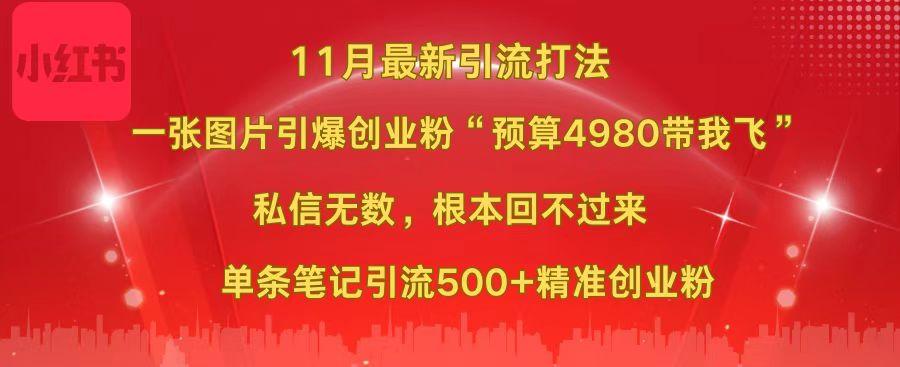 小红书11月最新图片打法，一张图片引爆创业粉“预算4980带我飞”，私信无数，根本回不过来，单条笔记引流500+精准创业粉-创客一号