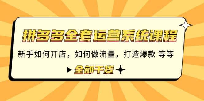 拼多多全套运营系统课程：新手如何开店 如何做流量 打造爆款 等等 全部干货-创客一号