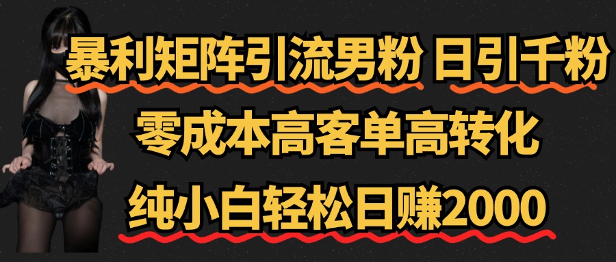 暴利矩阵引流男粉（日引千粉），零成本高客单高转化，纯小白轻松日赚2000+-创客一号