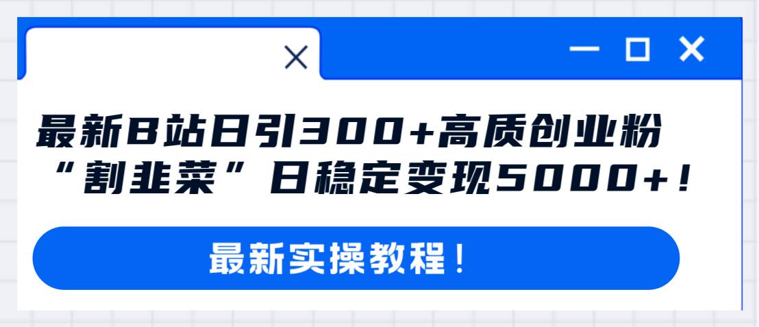 最新B站日引300+高质创业粉教程！“割韭菜”日稳定变现5000+！-创客一号