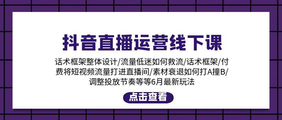 抖音直播运营线下课：话术框架/付费流量直播间/素材A撞B/等6月新玩法-创客一号