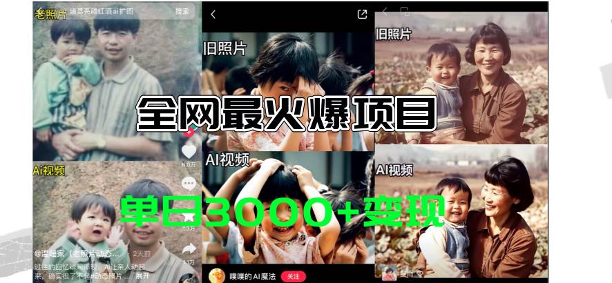 全网爆火的AI让老照片动起来教程，蹭热点日赚3000+，内含免费工具一键…-创客一号