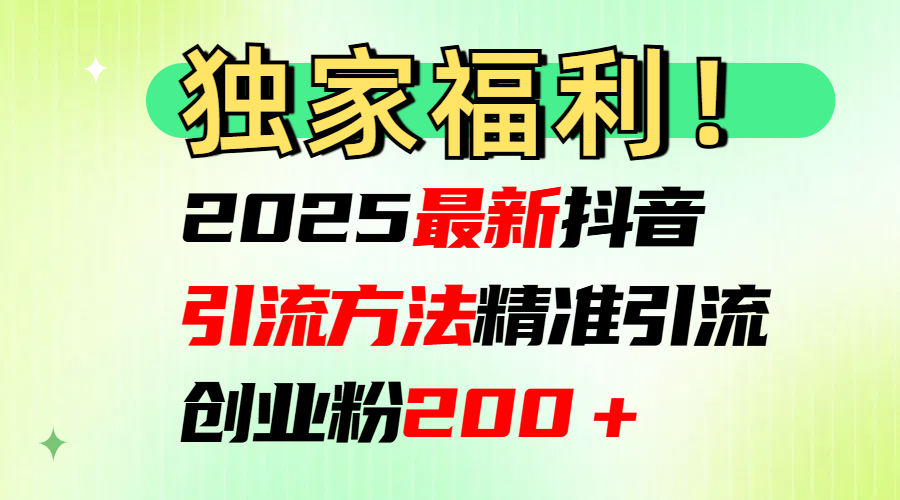 2025最新抖音引流方法每日精准引流创业粉200＋-创客一号