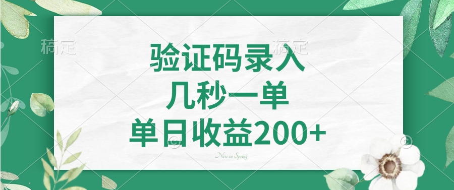 验证码录入，几秒一单，单日收益200+-创客一号