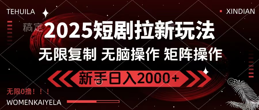 2025短剧拉新玩法，无需注册登录，无限0撸，无脑批量操作日入2000+-创客一号