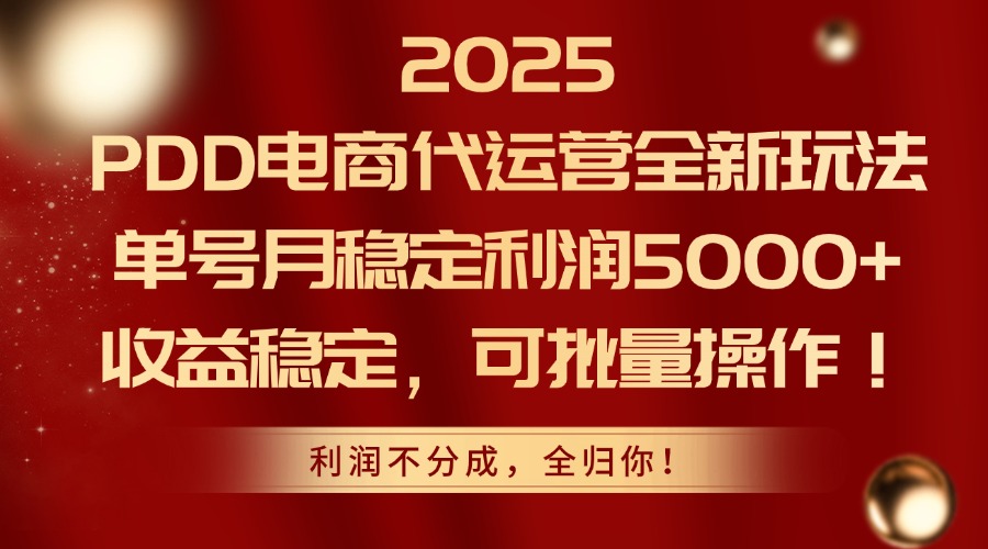 2025 PDD电商代运营全新玩法，单号月稳定利润5000+，收益稳定，可批量操作！-创客一号
