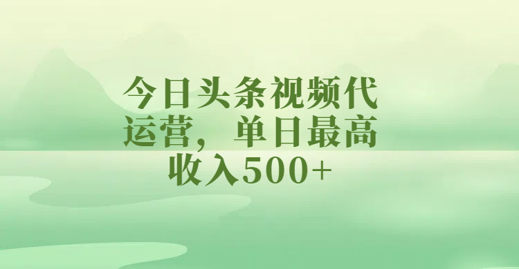 今日头条视频代运营，单日最高收入500+-创客一号