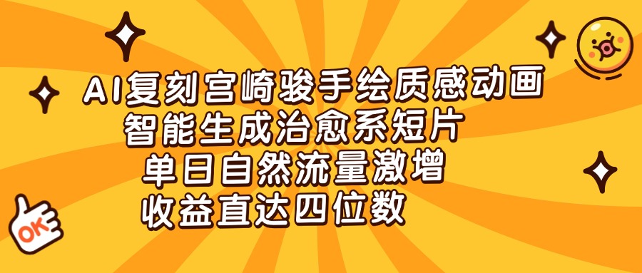 AI复刻宫崎骏手绘质感动画，智能生成治愈系短片，单日自然流量激增，收益直达四位数-创客一号