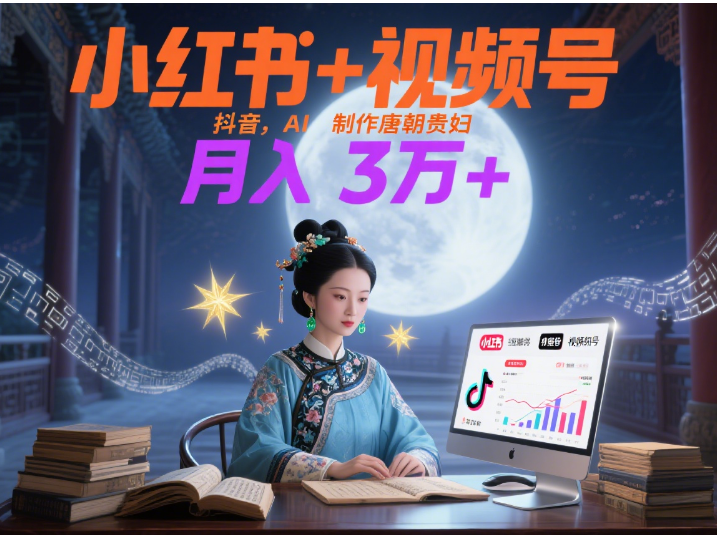 小红书+视频号+抖音，AI轻松制作唐朝贵妇IP，毒鸡汤、励志、减肥瘦身、养生赛道轻松切入，每天30分钟，轻松产出N条，月入3万+ -创客一号