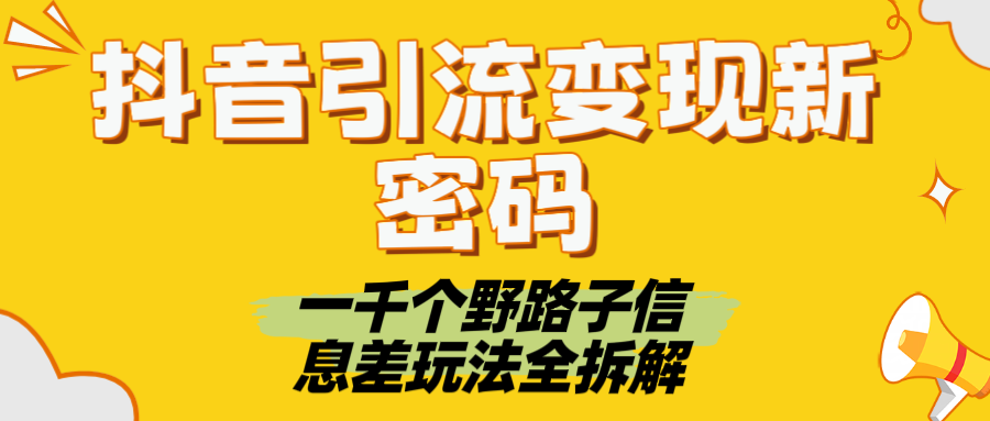 抖音引流变现新密码！一千个野路子信息差玩法全拆解-创客一号
