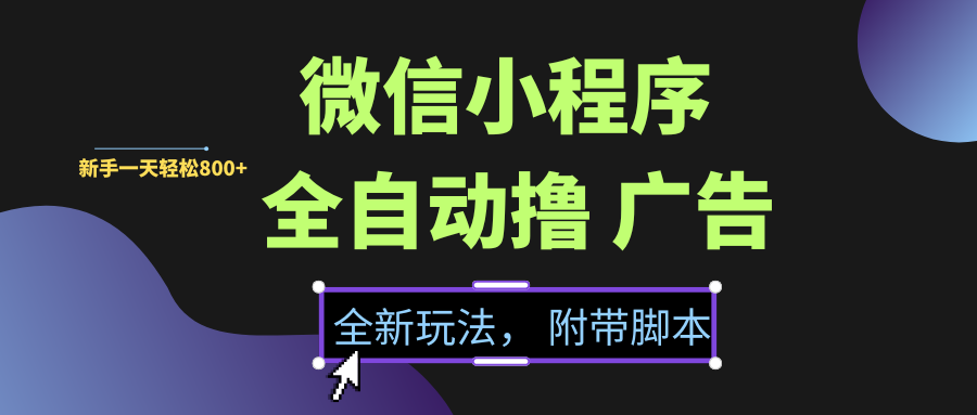 微信小程序挂机撸广告，全新玩法，新手一天轻松800+【附带脚本】-创客一号