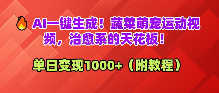 AI一键生成！蔬菜萌宠运动视频，治愈系的天花板！单日变现1000+（附教程）-创客一号
