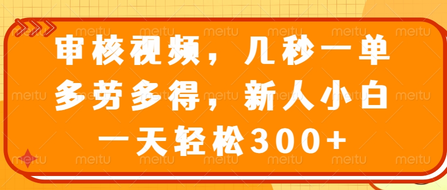 视频审核员，几秒一单，多劳多得，新人小白一天轻松300+-创客一号