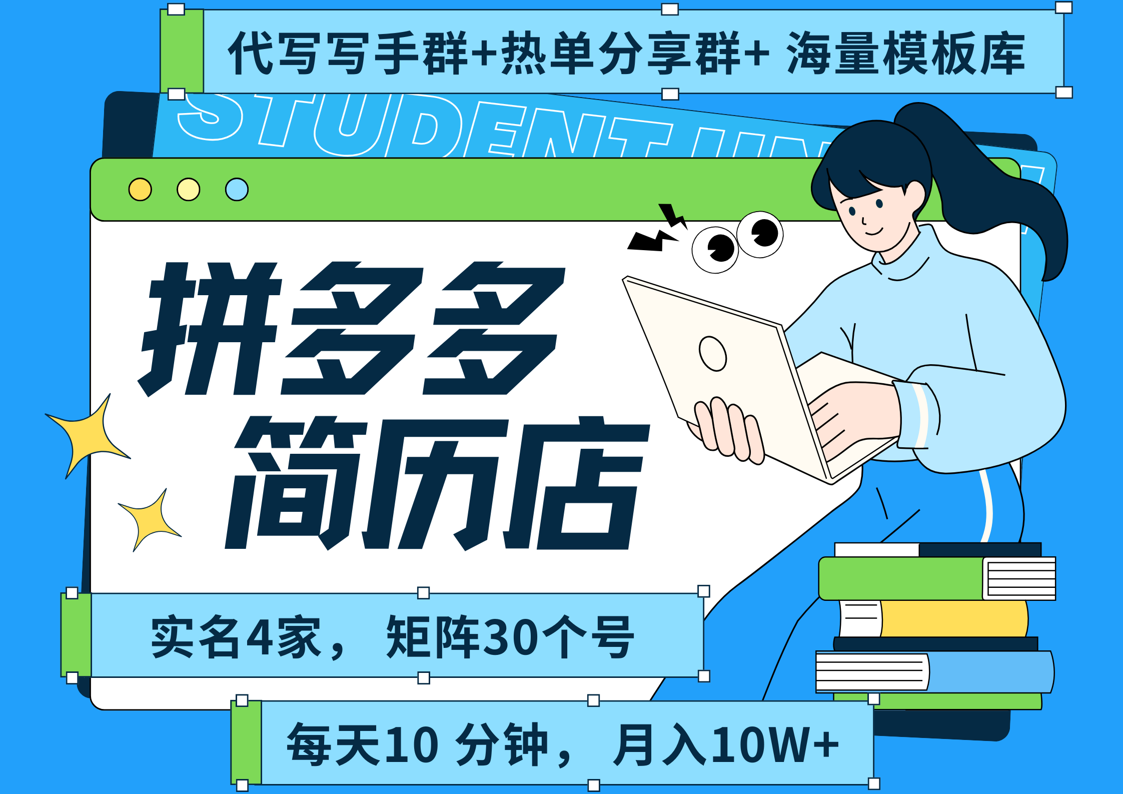 拼多多 虚拟资料 简历 海报代写 全SOP流程 毫无保留分享（含后端资料以及代写渠道）每天十分钟 每人实名四个店  矩阵30个账号  轻轻松松 月入10W-创客一号