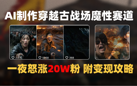 AI制作穿越古战场视频一夜涨粉20W保姆级教学（附AI变现指南）-创客一号