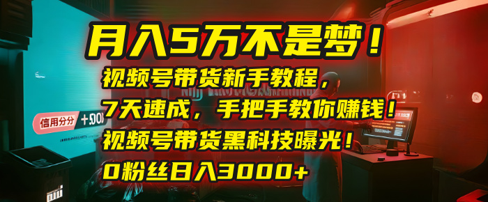 月入5万不是梦！视频号带货新手教程，7天速成，手把手教你赚钱！视频号带货黑科技曝光！0粉丝日入3000+-创客一号